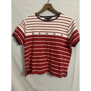 Norton mcnaughton womens crew neck patriotic M striped t shirt embroidered stars